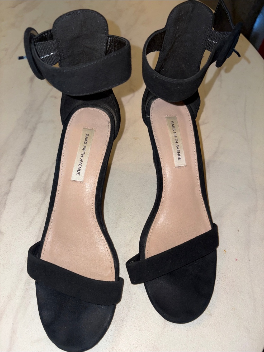 Saks Fifth Avenue Black Suede Ankle-Strap Open-Toe Sandals